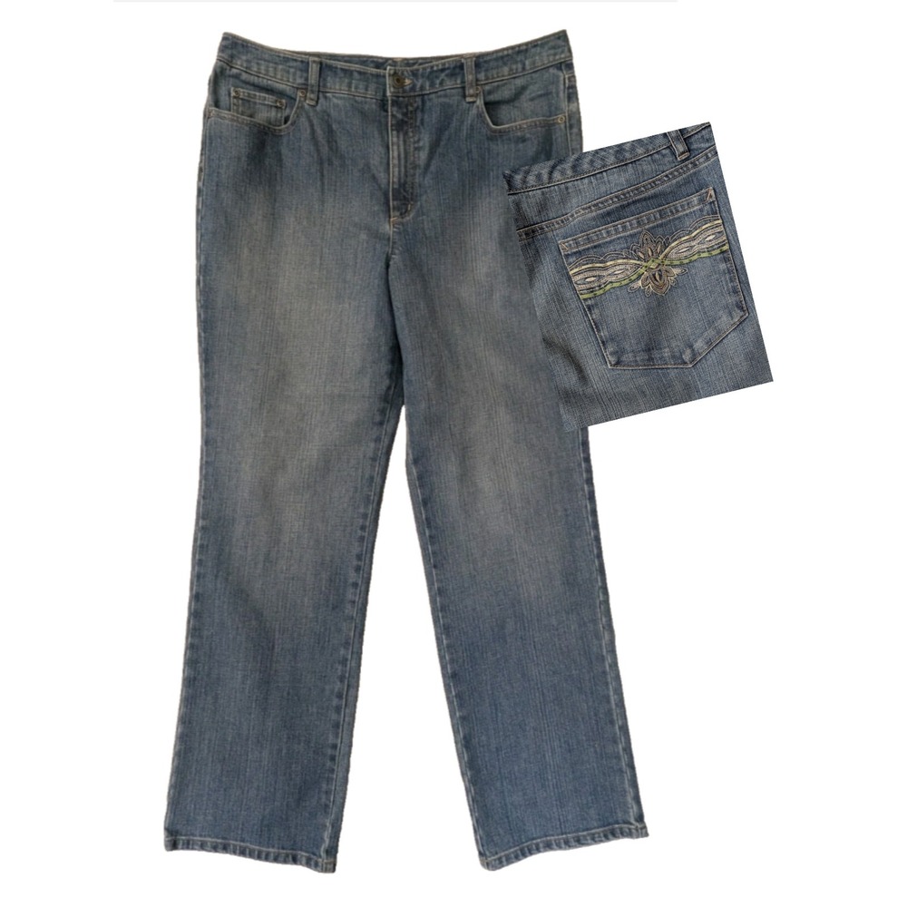 Talbots Straight Leg Jeans Womens 16 Blue Stretch Beaded Embroidered Casual